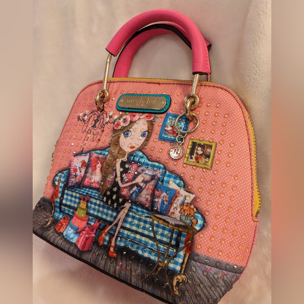 OOAK Pretty in Pink Embellished NICOLE LEE Crossbody Bag NEW - Picture 3 of 16